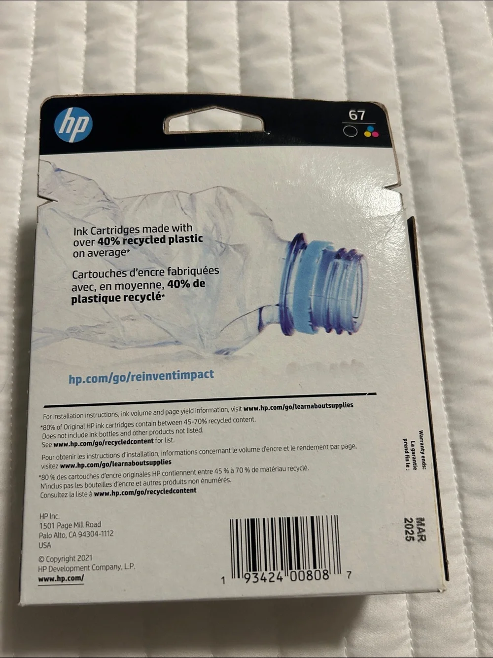 New, Hp 67 Printer Ink, Black and Tri Color, 2-Pack HP Deskjet Ink 67
